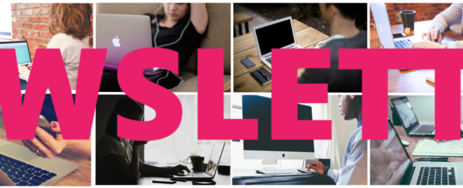 texte : Newsletter image : des étudiants et étudiantes en ligne sur différents dispositifs (téléphones, tablettes, ordinateurs)